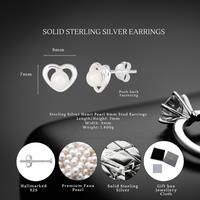 Sterling Silver Heart Pearl Stud Earrings 9X7Mm S925 Hallmarks