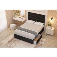 Somnior Chambery Plush Velvet Midnight Pocket Sprung Divan Storage Bed with 4 Drawers & Headboard in Black | Size: Small Double