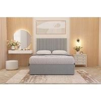 Somnior Alexas Linen Fabric Divan Bed Set with Midnight Pocket Sprung Mattress & Headboard in Light Grey | Size: King