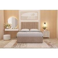 Somnior Alexas Plush Velvet Divan Bed Set with Midnight Pocket Sprung Mattress & Headboard in Beige | Size: Super King