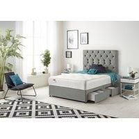 Somnior Premier Sprung Memory Foam 2 Drawer Divan Bed with Upholstered Headboard Tweed Fabric in Grey | Size: King