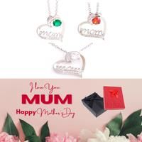 Mum Heart-Shaped Crystal Necklace+Md Box - Green