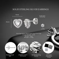 Sterling Silver Halo Heart Stud Earrings 6X7Mm S925 Hallmarks