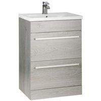Silver Oak Bathroom 2 Drawer Standing Unit with Ceramic Basin 60cm Wide