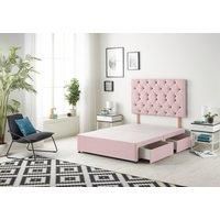 Somnior Premier Divan Bed Base With 4 Drawers & Headboard Plush in Pink | Size: Double