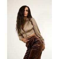 Silk Cropped Long Sleeve Shirt