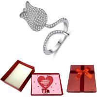 Sparkling Tulip Open Ring+Valentine Box - Silver