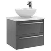 Grey Gloss 2 Drawer Hung Unit with Counter Top Basin 60cm Wide