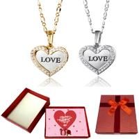 Heart Necklace Crystal+Valentine Box - Silver