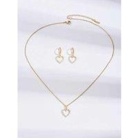 Love Heart Necklace And Earring Gold Set - Silver