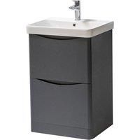 Matt Graphite Bathroom Standing 2-Drawer Unit with Basin 500mm Wide