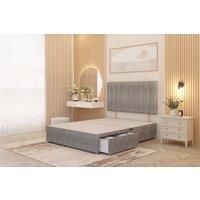 Somnior Alexas 2 Draw Divan Bed Base with Headboard Tweed Fabric in Grey | Size: Super King