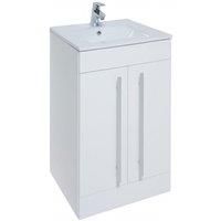 White 2 Door Bathroom Standing Unit with Ceramic Basin 50cm Wide
