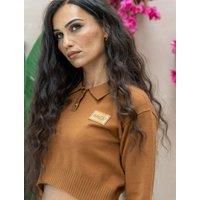 Semi Fitted Cropped Knit Polo Top