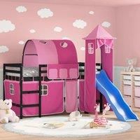Kids' Loft Bed with Tower Pink 90x190 cm Solid Wood Pine