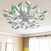 Berkfield Home Green&White Ceiling Lamp with Acrylic Crystal Leaf Arms for 5 E14Bulbs