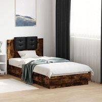 Berkfield Home Bed Frame with LED without Mattress Smoked Oak 90x190 cm Single in Brown