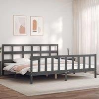 Bed Frame with Headboard Grey 200x200 cm Solid Wood