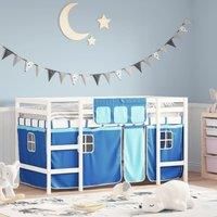 Kids' Loft Bed with Curtains Blue 90x190cm Solid Wood Pine