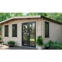 Power 14' x 16' Chalet Log Cabin - Right Side Double Door