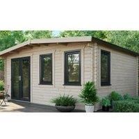 Power 14' x 16' Chalet Log Cabin- Left Side Double Door