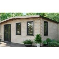 Power 14' x 18' Chalet Log Cabin- Left Side Double Door