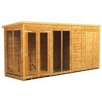 Power Sheds 14 x 4ft Pent Shiplap Dip Treated Summerhouse - Including 4ft Side Store