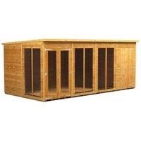 Power Sheds 16 x 8ft Pent Shiplap Dip Treated Summerhouse - Including 4ft Side Store