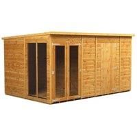Power Sheds 12 x 8ft Pent Shiplap Dip Treated Summerhouse - Including 6ft Side Store