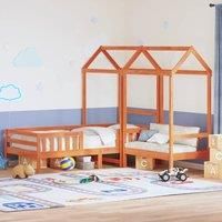 Berkfield Home Bed & Bench Set with Roof without Mattress Wax Brown 90x190 cm Single