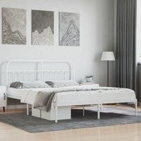 Metal Bed Frame with Headboard White 180x200 cm Super King