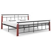 Bed Frame Metal and Solid Oak Wood 200x200 cm