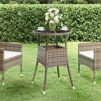 Garden Table 60x75 cm Tempered Glass and Poly Rattan Grey