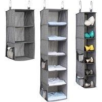 3 Or 6 Shelf Grey Hanging Wardrobe Organiser - Slim Or Wide