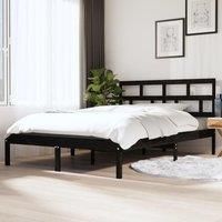 Bed Frame Black Solid Wood Pine 140x190 cm