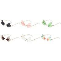 Women'S Rimless Dragonfly Wing Theme Sunglasses - 7 Colours - Pink