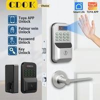 CDOK K9Tuya Smart Lock, Palm Vein/Fingerprint Password Unlock, Remote Dynamic Password Unlock, With Door Handle Option