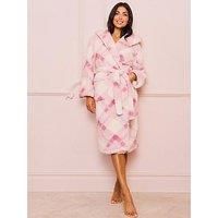Jim Jam The Label Check Hooded Lamb Fleece Robe - Pink