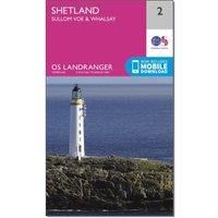 Ordnance Survey Landranger 2 Shetland  Sullom Voe & Whalsay Map With Digital Version, Pink