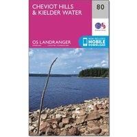 Ordnance Survey Landranger 80 Cheviot Hills & Kielder Water Map With Digital Version, Pink