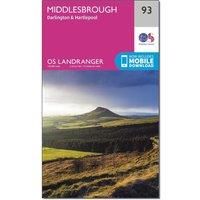 Ordnance Survey Landranger 93 Middlesbrough, Darlington & Hartlepool Map With Digital Version, Pink