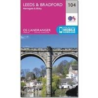 Ordnance Survey Landranger 104 Leeds & Bradford, Harrogate & Ilkley Map With Digital Version, Pink