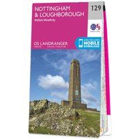 Ordnance Survey OS Landranger 129 Nottingham & Loughborough, Melton Mowbray Map, Pink