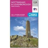 Ordnance Survey OS Landranger 129 Nottingham & Loughborough, Melton Mowbray Map, Pink