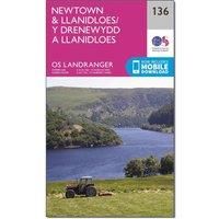 Ordnance Survey OS Landranger 136 Newtown & Llanidloes Map, Pink