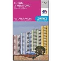 Ordnance Survey Landranger 166 Luton, Hertford, Hitchin & St Albans Map With Digital Version, Pink