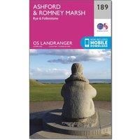 Ordnance Survey Landranger 189 Ashford & Romney Marsh, Rye & Folkestone Map With Digital Version, Pink/D