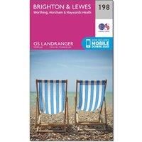 Ordnance Survey Landranger 198 Brighton & Lewes, Haywards Heath Map With Digital Version, Pink/D