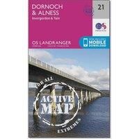 Ordnance Survey Landranger Active 21 Dornoch & Alness, Invergordon & Tain Map With Digital Version, Pink/D