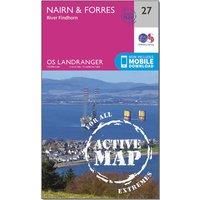 Ordnance Survey Landranger Active 27 Nairn & Forres, River Findhorn Map With Digital Version, Pink/D